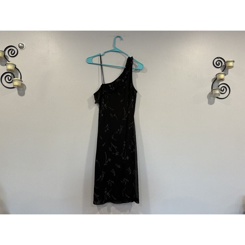 City Triangles Y2K Black Silver Floral Detail Ruffle Dress Large L